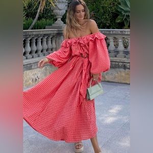 Spell Gypsy Co, Strawberry Fields Midi Dress, Size Small, Bubble Sleeves, Picnic